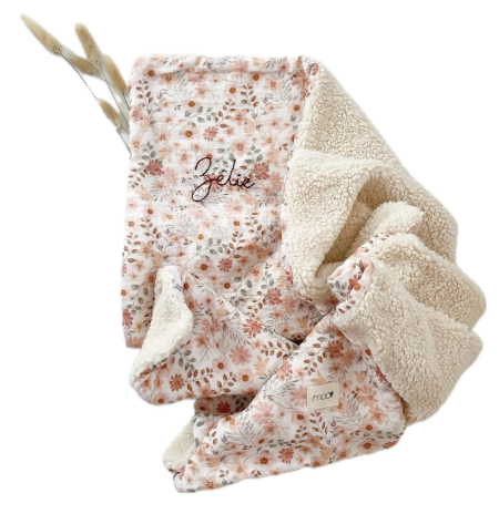 COUVERTURE DOUBLE GAZE A MOTIFS ET SHERPA (tissus au choix)