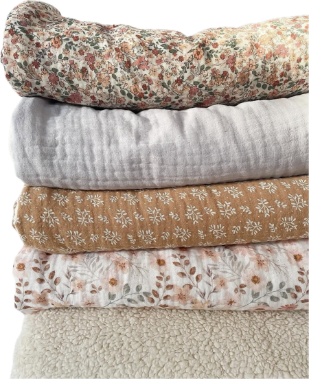 COUVERTURE DOUBLE GAZE A MOTIFS ET SHERPA (tissus au choix)