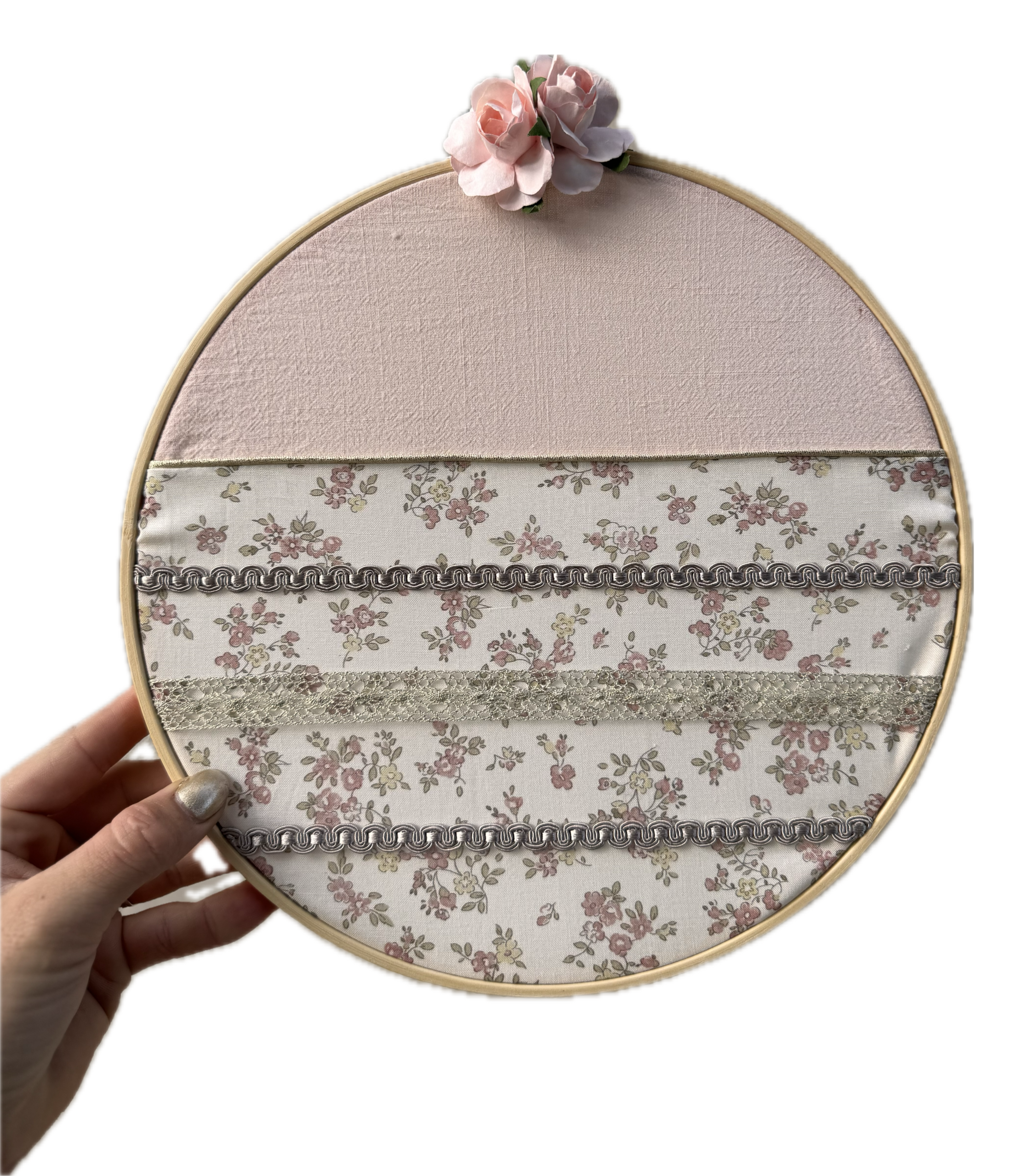 PORTE BARRETTES « Bouquet romantique poudré » BRODÉ